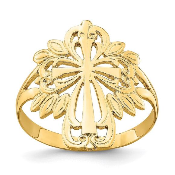 Kazi Luxury 14k Yellow Gold Polished Cut-Out Cross Ring